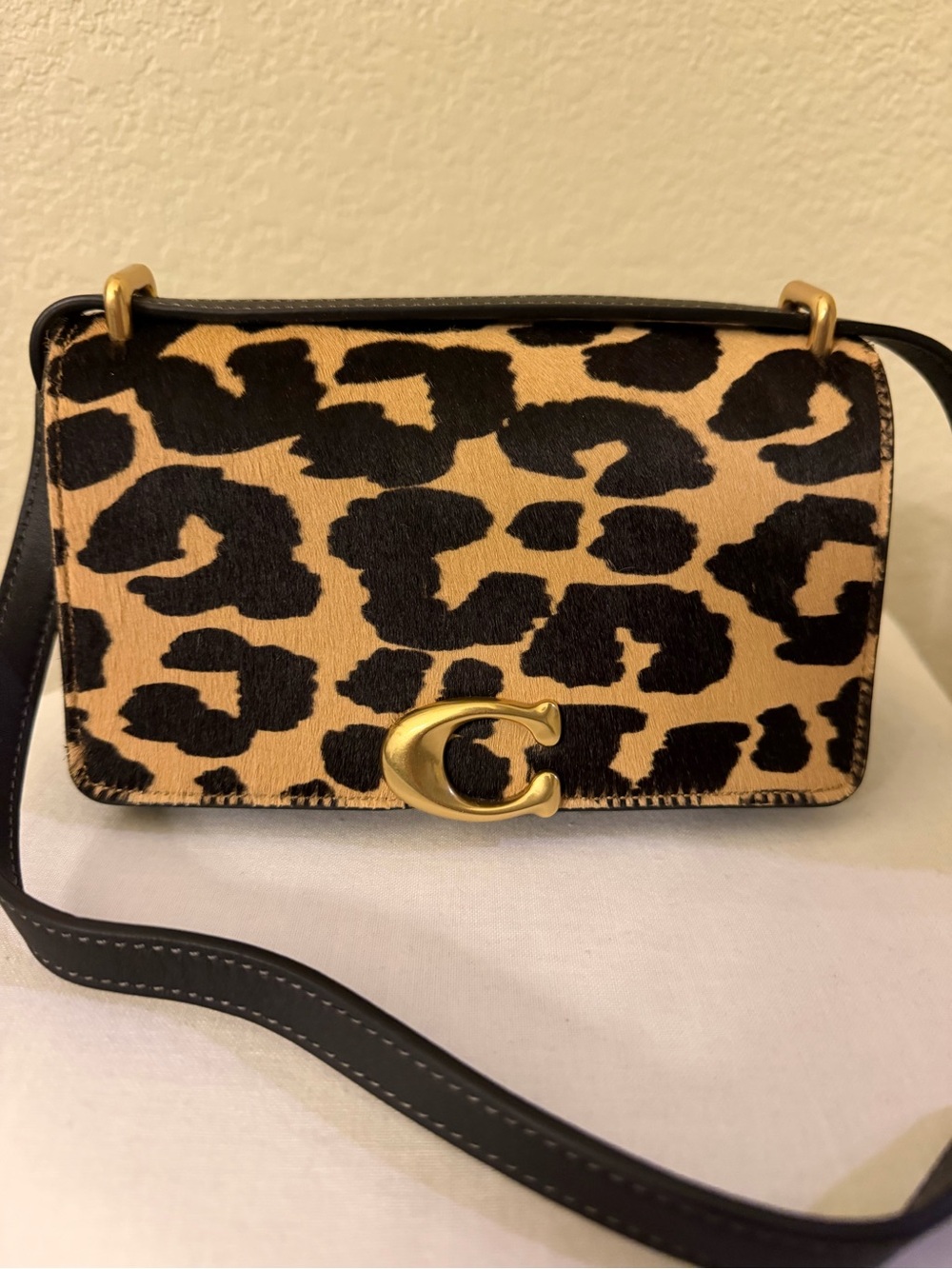 COACH Calf hair Leopard-Print Crossbody with Gold Color C' Accent - Black/Tan - Picture 1 of 5